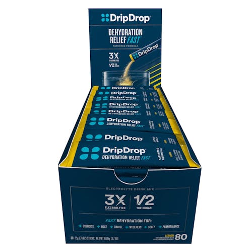 DripDrop Lemon Electrolyte Powder, 16 oz sticks, 80 count