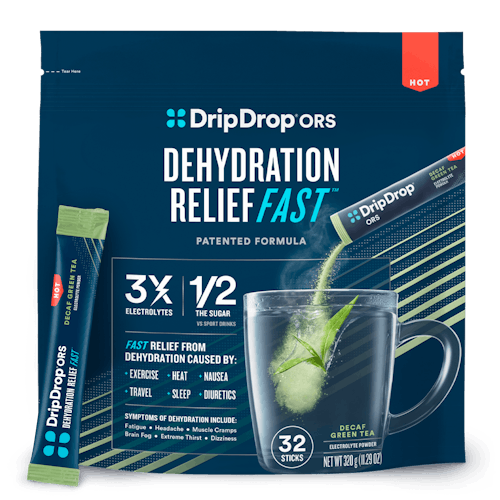 DripDrop Decaf Green Tea Electrolyte Powder, 8 oz sticks, 32 count